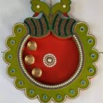 Wooden (MDF) Puja Plate with Kundan Work (Parrots)