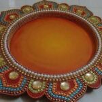 Wooden (MDF) Puja Plate with Kundan Work (Flower)