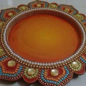 Decorative Kundan Work Wooden MDF Pooja Thali