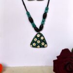 Terracotta Neckless With Earings  in Trangle Shape (Flower Design)