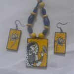 Wooden Neckless With Earing Set In Square Shape