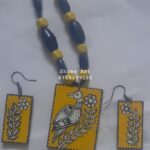 Wooden Neckless With Earing Set In Square Shape (Peacock painting)