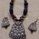 Wooden Neckless With Earing Set In Bell Shape