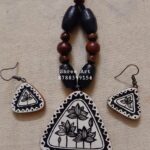 Wooden Neckless With Earing Set In Triangle  Shape