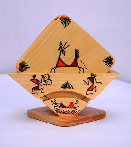 Hand Painting Warli Art Tea Coasters(Square Shaped)- SIL/MMSJ