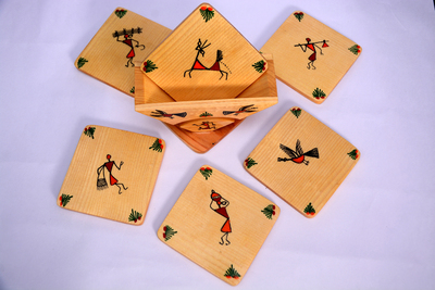 Hand Painting Warli Art Tea Coasters(Square Shaped)- SIL/MMSJ - Image 2