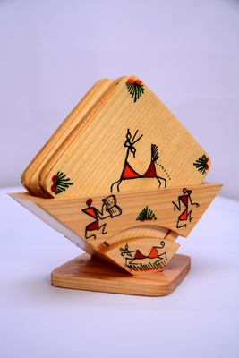 Hand Painting Warli Art Tea Coasters(Square Shaped)- SIL/MMSJ - Image 3