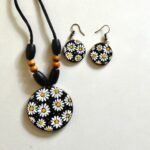 Terracotta Neckless With Earings  in Round Shape (Flower Desing)-PD/SA