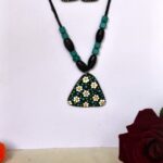Terracotta Neckless With Earings  in Trangle Shape (Flower Design)-PD/SA