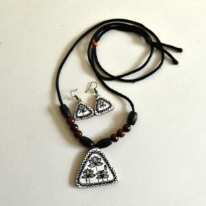 Terracotta NecklessWith Earings  in Trangle Shape (Lotus Design)-PD/SA