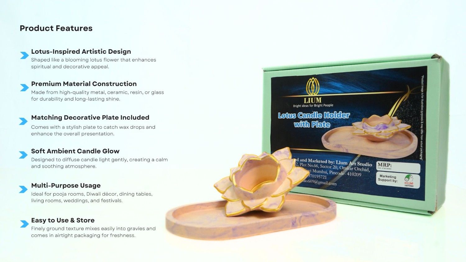 Lotus candle holder with plate - Image 3